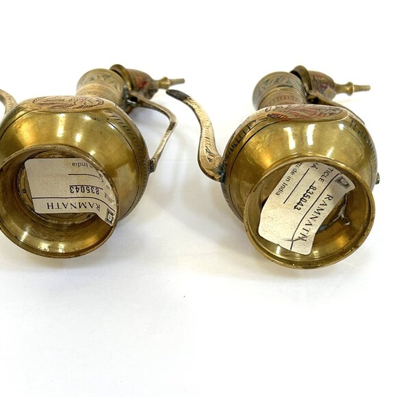 Set of two Vintage Ornate Solid Brass and Enamel Teapot Genie Lamp Oil P… - Picture 5 of 8